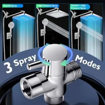 PinWin Shower Head, 8'' Dual Rain Shower Head with 11'' Adjustable Extension Arm, 7-Setting High-Pressure Handheld Combo, Rainfall LED Shower Head Water Temperature Controlled Color Changing,Chrome