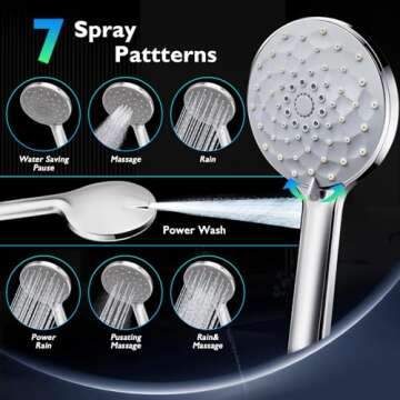 PinWin Shower Head, 8'' Dual Rain Shower Head with 11'' Adjustable Extension Arm, 7-Setting High-Pressure Handheld Combo, Rainfall LED Shower Head Water Temperature Controlled Color Changing,Chrome