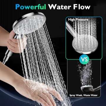 PinWin Shower Head, 8'' Dual Rain Shower Head with 11'' Adjustable Extension Arm, 7-Setting High-Pressure Handheld Combo, Rainfall LED Shower Head Water Temperature Controlled Color Changing,Chrome
