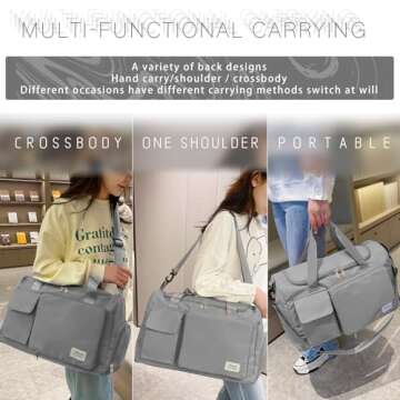 Small Gym Bag for Women, Waterproof Travel Duffle Bag Carry On Weekender Bag with Shoe Compartment & Wet Pocket, Gym Tote Bag for Travel, Workout, Sport (Grey)