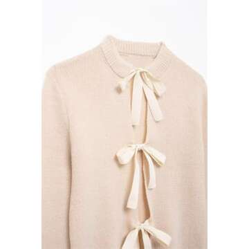 Tie Front Cardigan for Women Y2K Long Sleeve Open Front Chunky Knit Sweaters Tops Casual 2024 Fall Knitwears Apricot