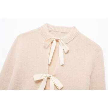 Tie Front Cardigan for Women Y2K Long Sleeve Open Front Chunky Knit Sweaters Tops Casual 2024 Fall Knitwears Apricot