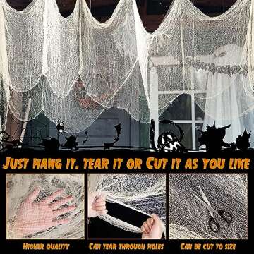 Newwiee 511 x 78.7 Inch Halloween Creepy Cloth Large Halloween Scary Spooky Cloth Gauze Creepy Fabric for Halloween Party Supplies House Haunted Indoor Outdoor Garden Decorations (White)