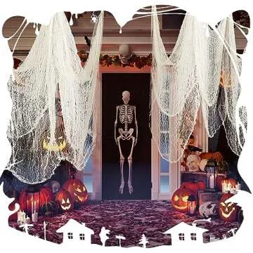 Newwiee 511 x 78.7 Inch Halloween Creepy Cloth Large Halloween Scary Spooky Cloth Gauze Creepy Fabric for Halloween Party Supplies House Haunted Indoor Outdoor Garden Decorations (White)