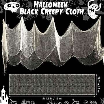 Newwiee 511 x 78.7 Inch Halloween Creepy Cloth Large Halloween Scary Spooky Cloth Gauze Creepy Fabric for Halloween Party Supplies House Haunted Indoor Outdoor Garden Decorations (White)