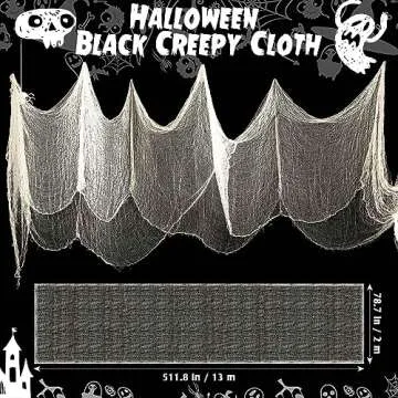 Newwiee 511 x 78.7 Inch Halloween Creepy Cloth Large Halloween Scary Spooky Cloth Gauze Creepy Fabric for Halloween Party Supplies House Haunted Indoor Outdoor Garden Decorations (White)