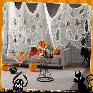 Newwiee 511 x 78.7 Inch Halloween Creepy Cloth Large Halloween Scary Spooky Cloth Gauze Creepy Fabric for Halloween Party Supplies House Haunted Indoor Outdoor Garden Decorations (White)