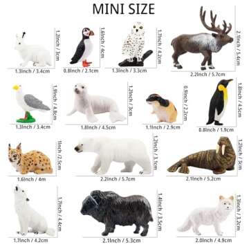 Toymany 14PCS Mini Arctic Animals Figurines Set, Polar Animals Toys with Polar Bear, Caribou, Penguin, Walrus, Wolf Figurines Cake Toppers Birthday Easter Gifts for Preschool Kids