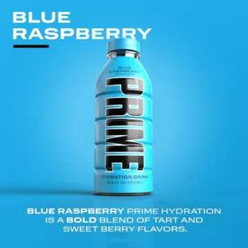 PRIME Hydration BLUE RASPBERRY | Sports Drinks | Electrolyte Enhanced for Ultimate Hydration | 250mg BCAAs | B Vitamins | Antioxidants | 2g Of Sugar | 16.9 Fluid Ounce | 12 Pack