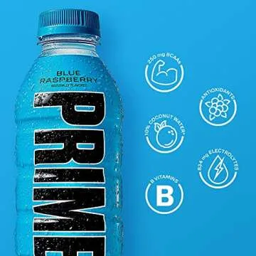 PRIME Hydration BLUE RASPBERRY | Sports Drinks | Electrolyte Enhanced for Ultimate Hydration | 250mg BCAAs | B Vitamins | Antioxidants | 2g Of Sugar | 16.9 Fluid Ounce | 12 Pack