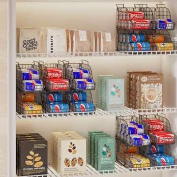 Standing Can Dispenser Bin 3-Pack, Stackable Beverage Drink Pop Soda Can Storage Organizer Basket wi...