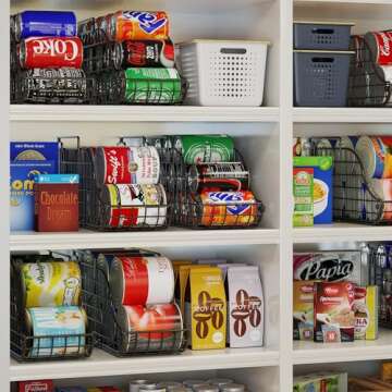 Standing Can Dispenser Bin 3-Pack, Stackable Beverage Drink Pop Soda Can Storage Organizer Basket with Handles, Foldable Canned Food Holder for Kitchen Pantry Countertop Cabinet Patent Pending