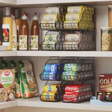 Standing Can Dispenser Bin 3-Pack, Stackable Beverage Drink Pop Soda Can Storage Organizer Basket with Handles, Foldable Canned Food Holder for Kitchen Pantry Countertop Cabinet Patent Pending