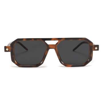 FEISEDY Vintage Square 70s Flat Aviator Sunglasses Women Men Classic Retro Stylish Frame UV400 Sungl...