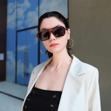 FEISEDY Vintage Square 70s Flat Aviator Sunglasses Women Men Classic Retro Stylish Frame UV400 Sunglasses B2622