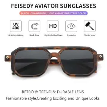 FEISEDY Vintage Square 70s Flat Aviator Sunglasses Women Men Classic Retro Stylish Frame UV400 Sunglasses B2622