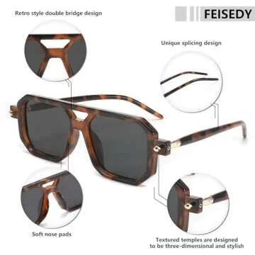 FEISEDY Vintage Square 70s Flat Aviator Sunglasses Women Men Classic Retro Stylish Frame UV400 Sunglasses B2622