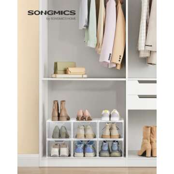 SONGMICS Shoe Boxes - Set of 6 Clear Shoe Organizers, Stackable Design, Easy Access