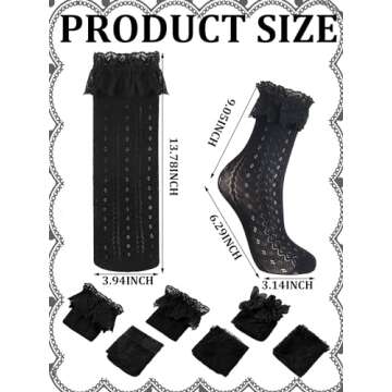 Geyoga 6 Pairs Slouch Lace Socks Women Cute Mesh Frilly High Loose Ruffle Ankle Socks for Women Girls Dress(Black)