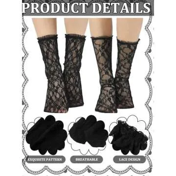 Geyoga 6 Pairs Slouch Lace Socks Women Cute Mesh Frilly High Loose Ruffle Ankle Socks for Women Girls Dress(Black)