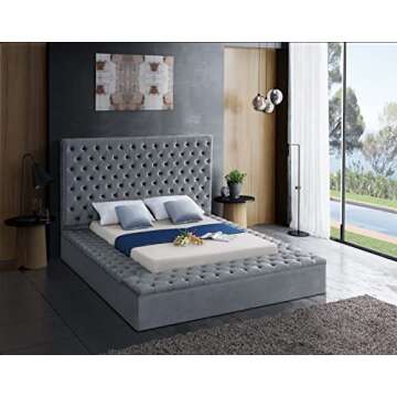 Meridian Furniture Bliss King Size Modern Velvet Bed with Storage