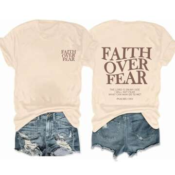 YLISA Faith Over Fear Christian Shirts Women Vintage Tees