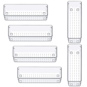SMARTAKE 6-Piece Drawer Organizer, 1 Size Clear Desk Drawer Organizer Trays Storage Tray with Non-Sl...