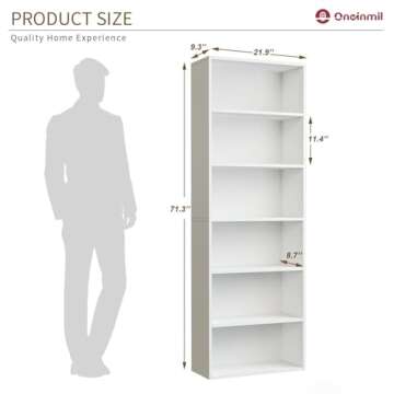 oneinmil Bookcase and Bookshelf, Floor Standing 6-Tier High Bookshelf, Display Storage Rack, Home De...