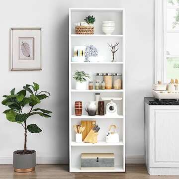 oneinmil Bookcase and Bookshelf, Floor Standing 6-Tier High Bookshelf, Display Storage Rack, Home Decorative Furniture, Suitable for Home Offices, Living Rooms, and Bedrooms,White