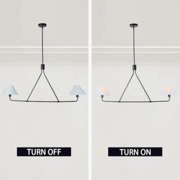 2-Light Linen Pendant Light, Mid-Century Linear Light Fixture with White Linen Tapered Shade, Lighting Fixture for Over Kitchen Island, Living Room, Dining Room,Bedroom (Matte Black)