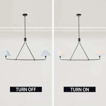 2-Light Linen Pendant Light, Mid-Century Linear Light Fixture with White Linen Tapered Shade, Lighting Fixture for Over Kitchen Island, Living Room, Dining Room,Bedroom (Matte Black)