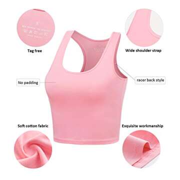 Porvike Sports 3-Pack Crop Tank Tops for Women: Yoga, Running & Workout Racerback Shirts in Black, White & Pink (S)