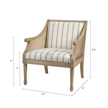 Martha Stewart Isla Accent Chairs for Living Room With Solid Wood Frame, Cane Webbed Swoop Track Arms, Turned Legs, Farmhouse, Coastal, Cottage, Deep Seating Lounge - Reclaimed Wood Beige