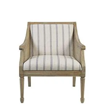 Martha Stewart Isla Accent Chairs for Living Room With Solid Wood Frame, Cane Webbed Swoop Track Arms, Turned Legs, Farmhouse, Coastal, Cottage, Deep Seating Lounge - Reclaimed Wood Beige