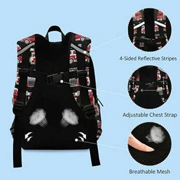 Fisyme 3d Fire Truck Toddler Backpack Schoolbag Kids Daypack Travel School Bag Small Mini Backpacks for Kindergarten Preschool Nursery Children Boys Girls with Chest Strap