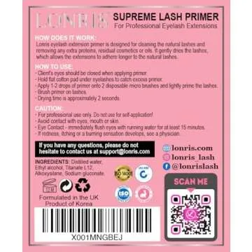 Eyelash Extension Primer - 30% BETTER RETENTION - Lonris Cleanser 15 ml/Protein Oil Remover/Increase Adhesive Bonding Power/Pre-treatment for Individual Semi-Permanent Extensions Glue Supplies