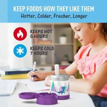 Thermostat Kids Vacuum Insulated Food Jar with Spoon, 10 Ounce, Stainless Steel, Frozen 2