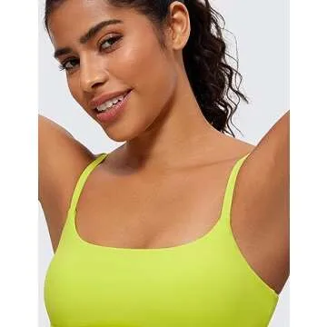 CRZ YOGA Womens Butterluxe Adjustable Spaghetti Strap Sports Bra - Scoop Neck Wireless Padded Yoga Workout Crop Top Neon Yellow Medium