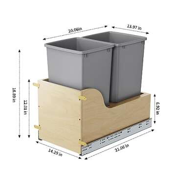 ROOMTEC Double 35-Quart Pull Out Trash Can Under Cabinet, Cabinet Trash Can Pull Out and Trash Can, ...