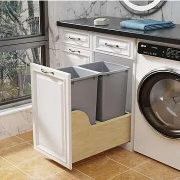 ROOMTEC Double 35-Quart Pull Out Trash Can Under Cabinet, Cabinet Trash Can Pull Out and Trash Can, Cabinet Garbage Can Pull Out with Soft-Close