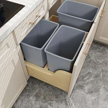 ROOMTEC Double 35-Quart Pull Out Trash Can Under Cabinet, Cabinet Trash Can Pull Out and Trash Can, Cabinet Garbage Can Pull Out with Soft-Close
