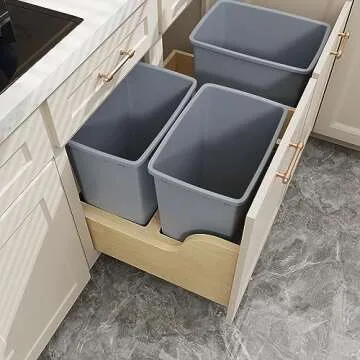 ROOMTEC Double 35-Quart Pull Out Trash Can Under Cabinet, Cabinet Trash Can Pull Out and Trash Can, Cabinet Garbage Can Pull Out with Soft-Close