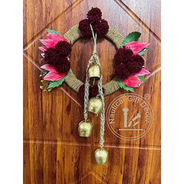 RIYLBEX Christmas Gold Metal Bells with Jute Hanging Rope Set of 4 Vintage Decorative Bell Chime Wall Hanging Brass Finish Home Decor Bells for Christmas, Easter & Winter Holiday