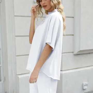 SeeLuNa Womens Tops Batwing Sleeve Mock Neck T Shirts Oversized Tees Maternity Workout Casual Blouses Trendy Y2K Outfits(White,M)
