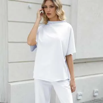 SeeLuNa Womens Tops Batwing Sleeve Mock Neck T Shirts Oversized Tees Maternity Workout Casual Blouses Trendy Y2K Outfits(White,M)