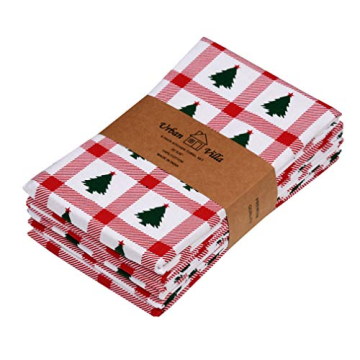Urban Villa Christmas Kitchen Towels Christmas Tree Print Premium Quality 100% Cotton Dish Towels Mi...