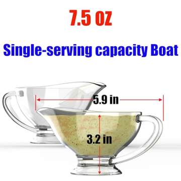 XANADU Set of 2 Gravy Boat | Dripless Spout, Ergonomic Handle | 7.5 OZ for Sauces, Gravy, Dressings, Milk