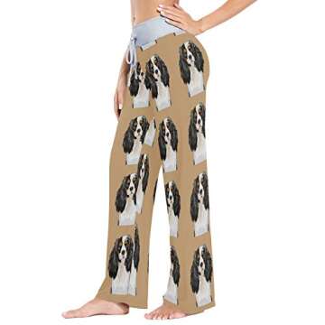 Cavalier King Charles Spaniel Women's Pajama Lounge Pants Casual Drawstring Stretch Sleepwear Wide L...