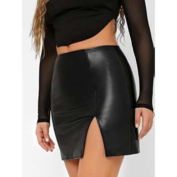MakeMeChic Women's Faux PU Leather High Waist Split Mini Bodycon Pencil Skirt