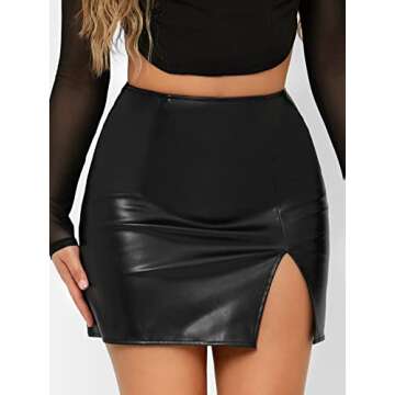 MakeMeChic Women's Faux PU Leather High Waist Split Mini Bodycon Pencil Skirt